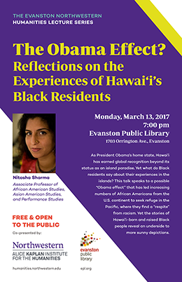 poster for Nitasha Sharma's talk on Blacks in Hawai'i